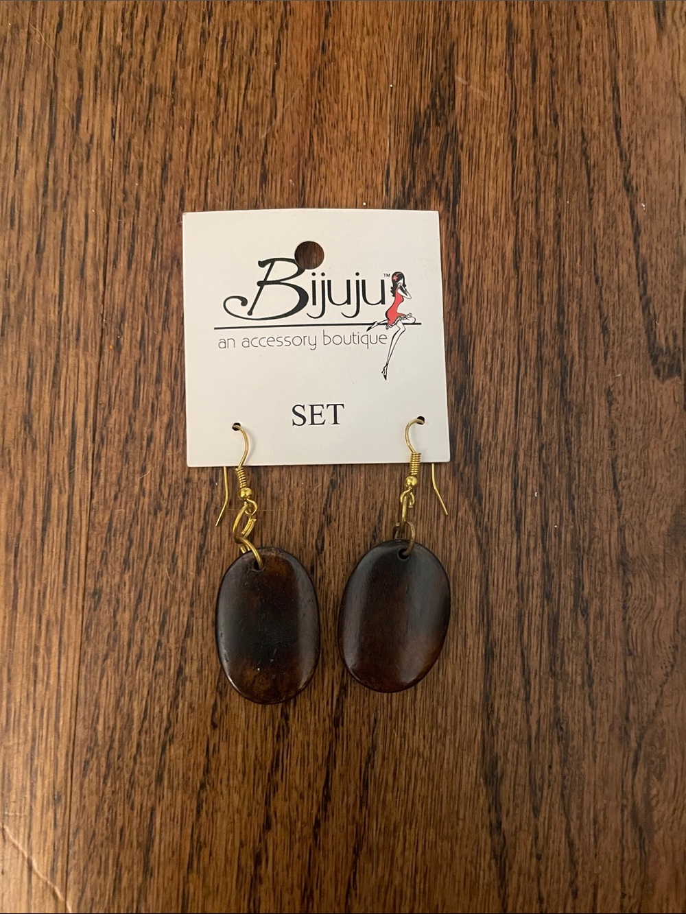 JuJu Brown Oval Drop Earrings with Gold Hooks